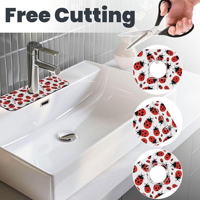Kitchen Sink Splash Guard Faucet Mat Ladybug Cartoon 15"x5.5", Diatom Mat