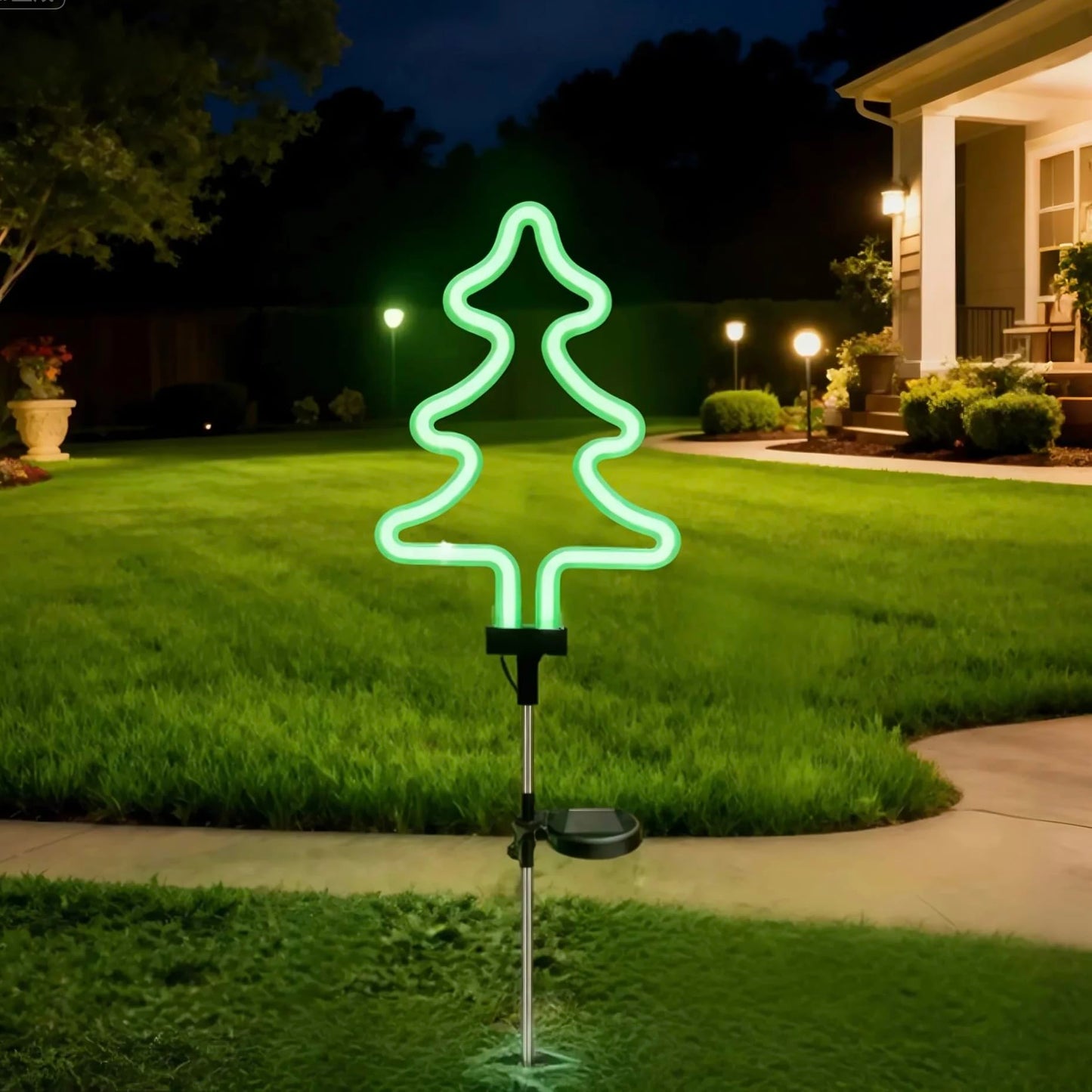 Solar Garden Stake Lights, Waterproof Landscape Light, Solar Landscape Path Lights, Neon Lights, Outdoor Decor for Garden, Yard, Lawn, Pathway, Patio, Backyard (Christmas Tree)