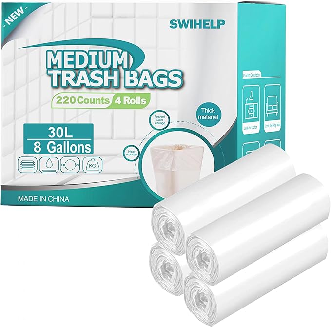 SWIHELP Medium Garbage Bags 8 Gallon /30 Liter Trash Bags Wastebasket Bin