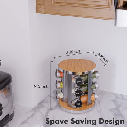 Revolving Spice Rack Set with 20 Spice Jars, Kitchen Spice Tower Organizer for Countertop or Cabinet -- Carousel Storage Includes 386 Spice Labels -- Desktop Rotating Seasoning Organizer