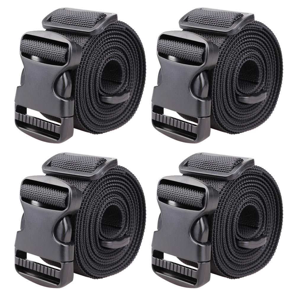 MAGARROW 1.5" Utility Straps with Buckle Adjustable, 4-Pack (Black, 9.5 feet Long)