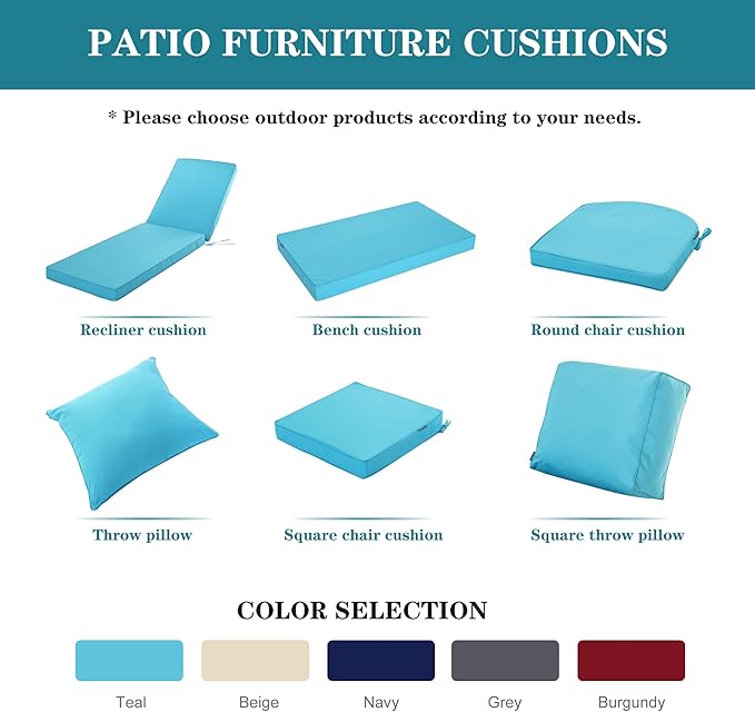 Outdoor Chaise Lounge Cushion Set of 2, Fadesafe Water-Repellent Lounge Deck