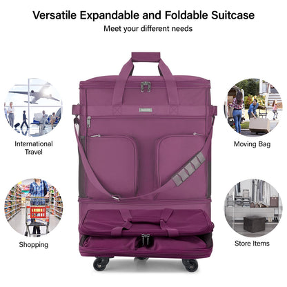 Hanke Expandable Large Suitcase 4 Wheels Lightweight Collapsible,Foldable Suitcases &Travel Bags Hand Luggage Extend 20/24/28 inch Suitcases Duffel Bag Without Telescopic Handle for Men & Women