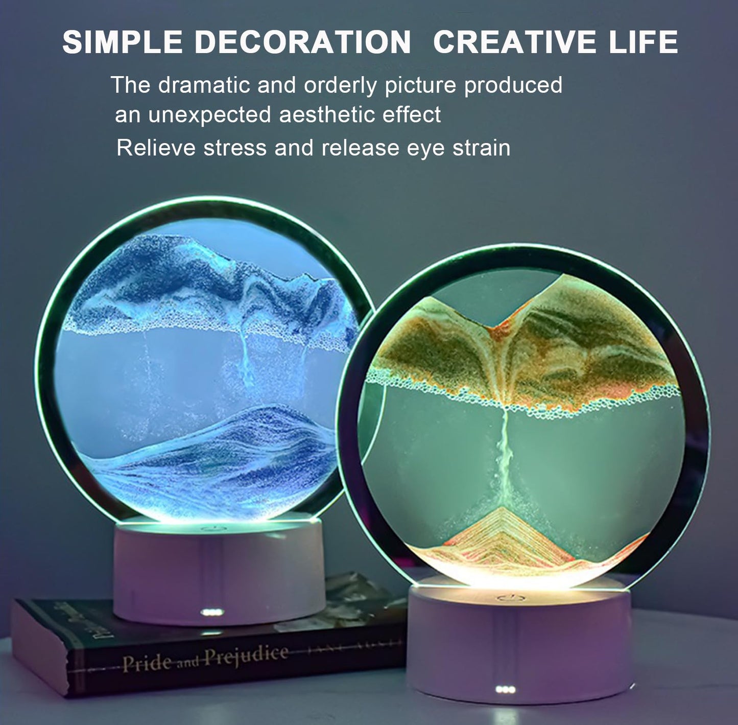 CYSRALFC Moving Sand Art Lamp, 3DMoving Sand Art, Quicksand Bedside Lamp, Creative Glass Sand Painting Colorful Night Light, Home Relaxation and Office Decoration