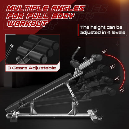 BODY RHYTHM Professional Sit-Up Bench with 4 Adjustable Heights and Reverse Crunch Handle, Adjustable Weight Bench and Flat, Incline & Decline Bench Press, Great Strength Training Slant Bench and Ab &