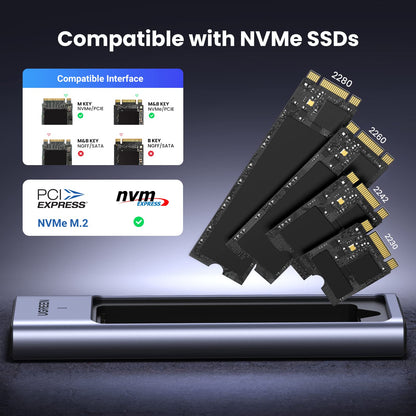 UGREEN M.2 NVMe Enclosure, Upgrade Heat Dissipation 10Gbps Aluminum NVMe Caddy with USB 3.2 Gen2, SSD Enclosure Support UASP & TRIM, Nvme Case for M & M+B Key in 2230/2242/2260/2280 SSDs