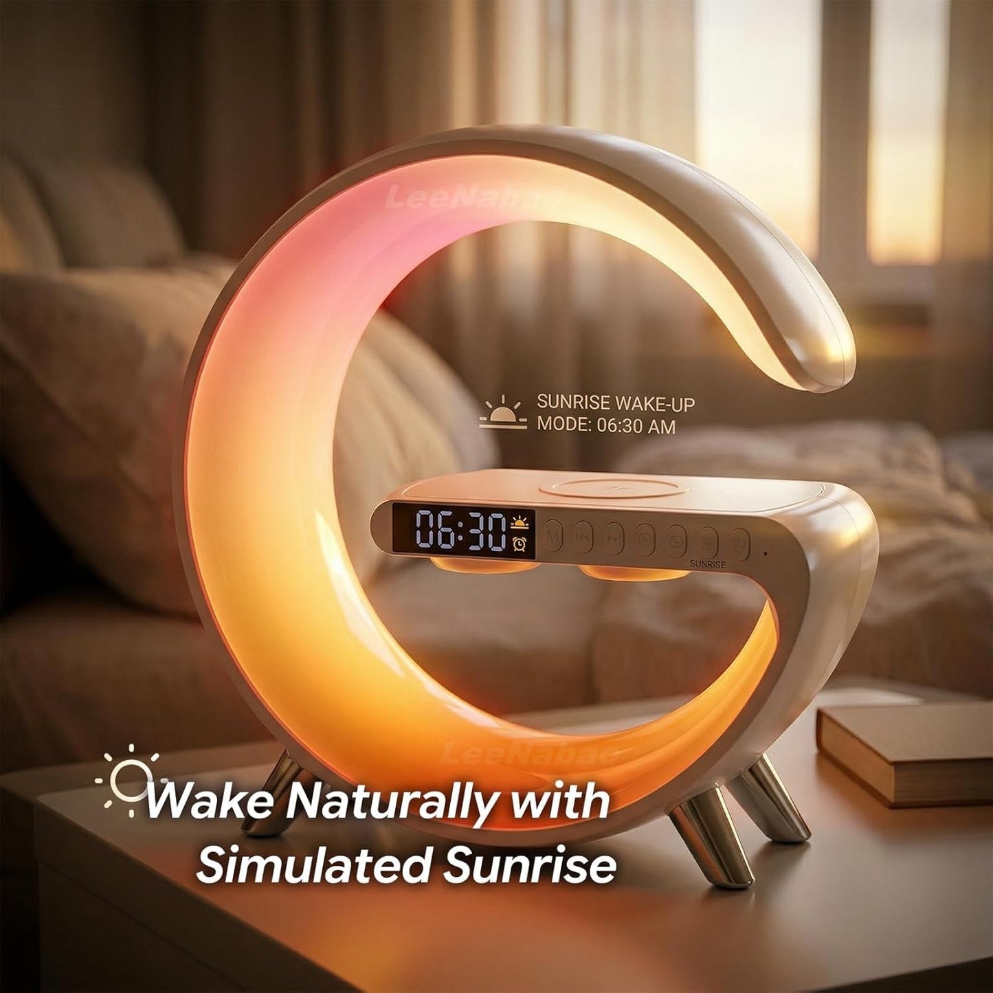 Smart LED Table Lamp,4-in-1 Wireless Charger with Speaker,Night Light, Alarm Clock, and Bluetooth Speaker with App Control, Ideal Gifts for Home, Office, Christmas(White)