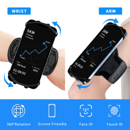 HLOMOM Running Phone Holder Armband for Phone, Detachable & 360°Rotated Sports Armband with Key Pocket for iPhone 17/16/15/14/13 Pro/12 Pro/XS/XR/8/7/6s Plus, for Samsung Galaxy 4''-6.5'' Cellphone