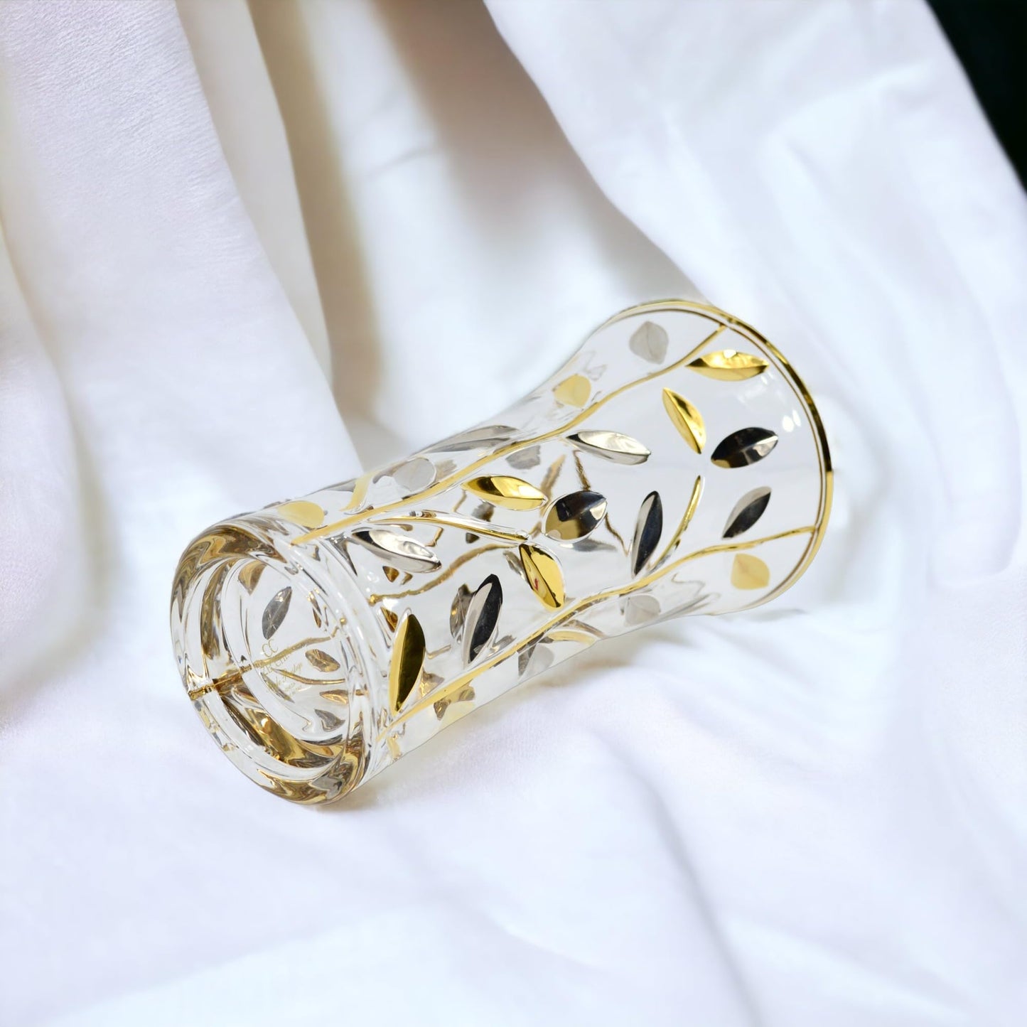 Luxury Italian Glass Vase, 8.5-inch, Silver & Gold, Modern Flower Vase for Centerpieces, Shelf Decor, Perfect Centerpieces for Table Home Decor Accents, Handcrafted, Made in Italy