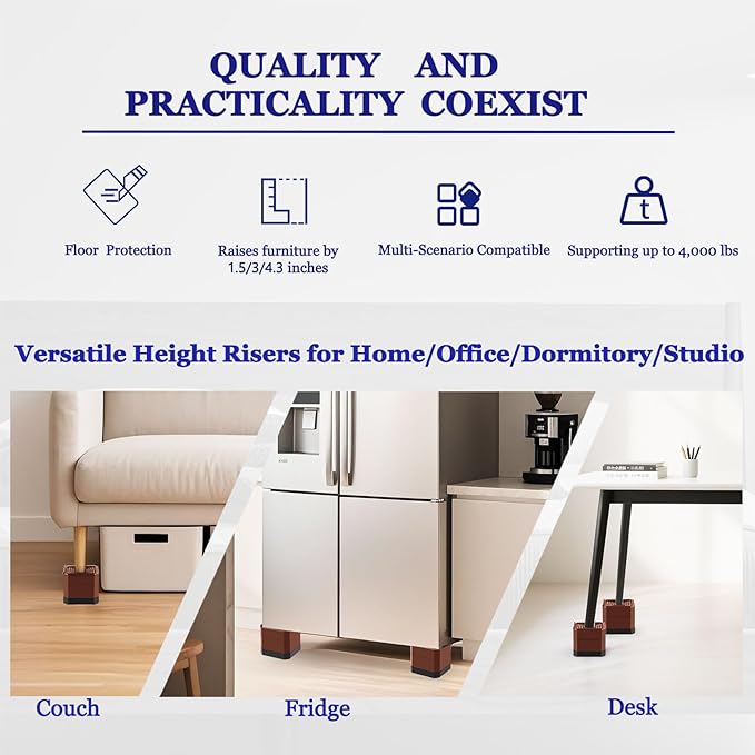 Bed Risers Heavy Duty, Adjustable Furniture Riser Blocks Lift 1.5, 4.3 inches