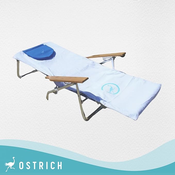 Ostrich Custom Fitted Towel for Chaise Lounge, Outdoor Beach Chair Cover with Storage Pockets, White - Towel Only - Chair Not Included