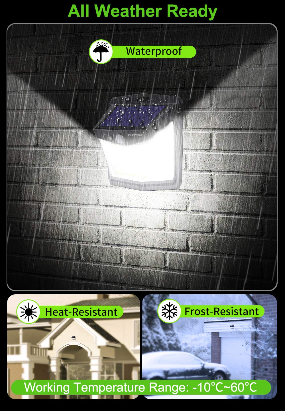 CLAONER Solar Lights Outdoor, Upgraded Motion Sensor Security Lights with 3 Modes IP65 Waterproof Durable Solar Powered Wall Lights 270° Lighting Angle for Yard Door Fence (4 Pack)