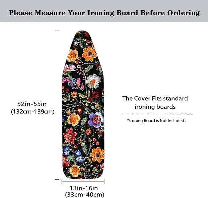 Colorful Flower Ironing Board Cover, Standard Size 15x54 Inch