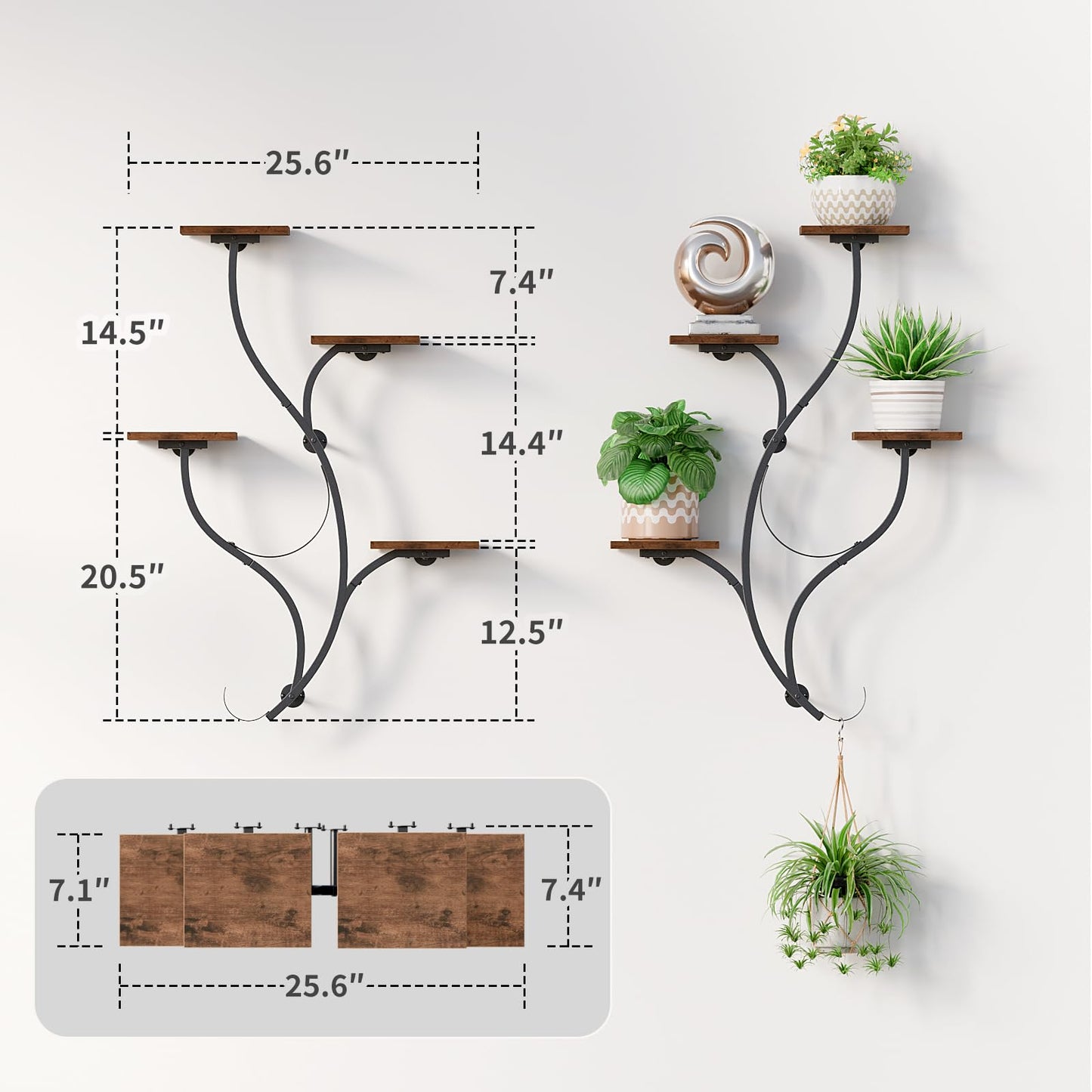 LATIBELL 2 Packs Wall Planters for Indoor Plants 8 Tiered Wall Mount Plant Holder Hanging Planters Wall Decor Living Room Plant Stand Indoor Wall Planter Plant Hanger Window Plant Shelves for Home