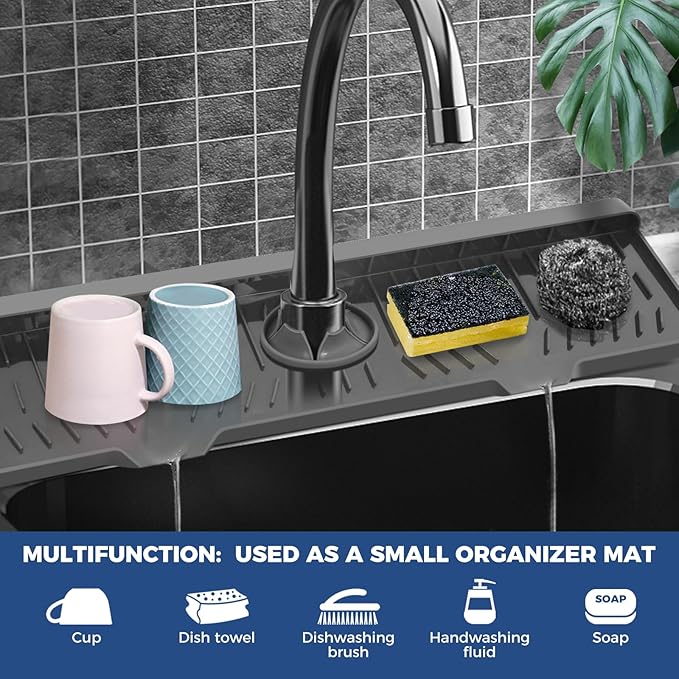 24" Splash Guard Plus Size Silicone Sink Faucet Drying Mat Handle Drip Catcher
