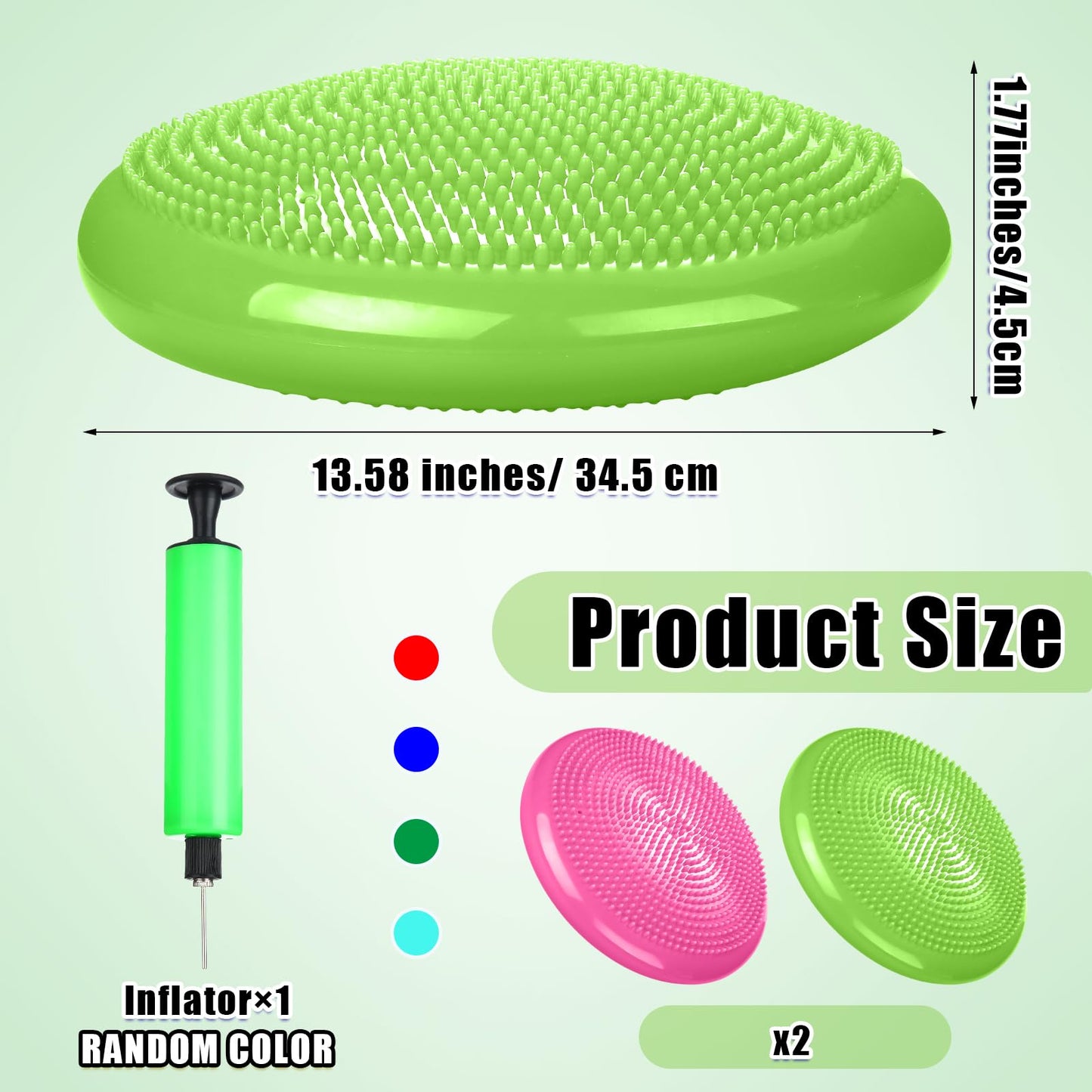 Silipull 2 Pcs Wiggle Seat Inflated Wobble Cushion Flexible Balance Disc with Air Pump for Core Stability Strengthening Improving Posture Physical Exercise (Green and Rose Red)