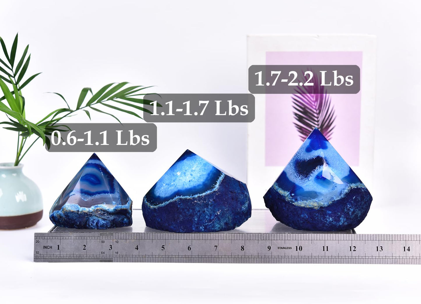 VIZYTOU Agate Wand Geode Irregular Pillar 1.1-1.7 Lbs Dyed Blue for Nautical Theme Patio Garden Relaxation Space Balance Ornament
