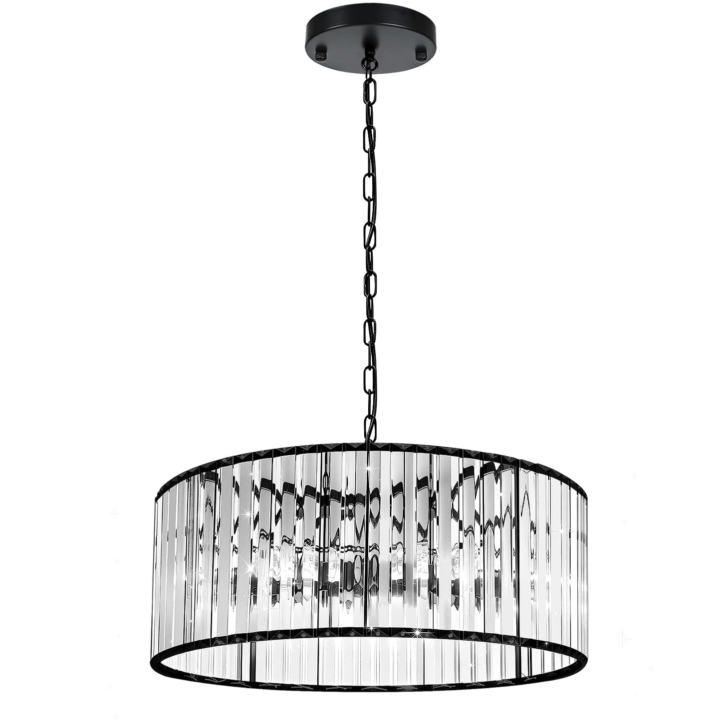 KRETAELY 17.7" Black Crystal Chandelier, 6-Light Crystal Chandeliers for Dining Room with Adjustable Height, Farmhouse Dining Room Light Fixture for Dining Room, Living Room, Bedroom, Entryway