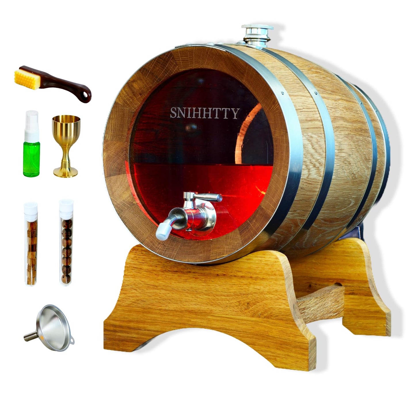 1.5 Liter Visualized Oak Aging Barrel with Stand, Bung & Spigot, Wooden Mini Whiskey Barrel - Charred Oak Barrels for Aging Brandy, Bourbon, Cocktails, Rum, Tequila, Mead Wine, Gin