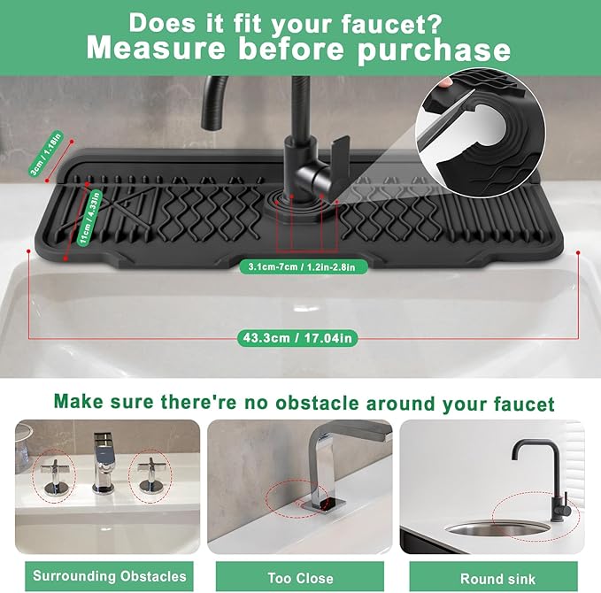 17 Inch Faucet Mat For Kitchen Sink Splash Guard Behind Faucet, ，5°Slope Fast