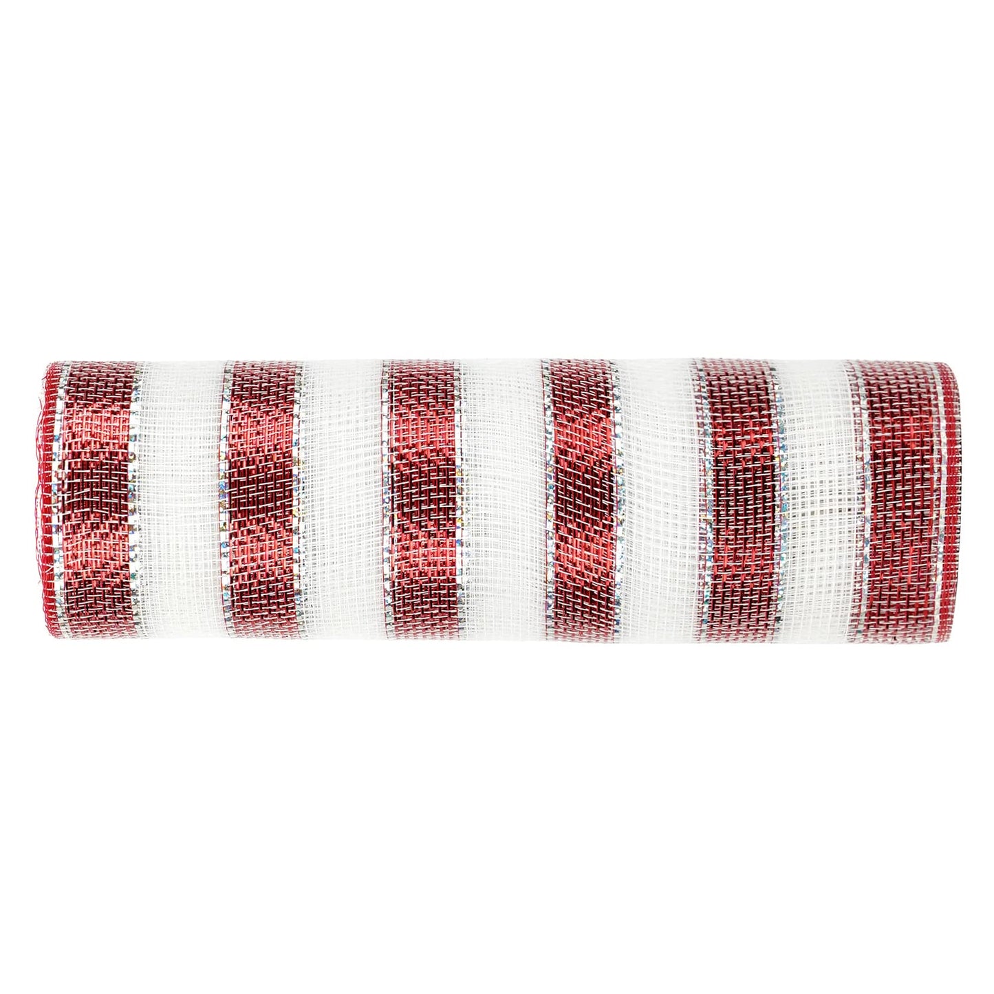 MEEDEE Red and White Deco Mesh Metallic Striped Ribbon 10 Inch Candy Cane Mesh Ribbon for Christmas Tree, Garland, Staircase, Mailbox, Centerpiece, Wreaths, Decorating and Crafts (30 Feet)