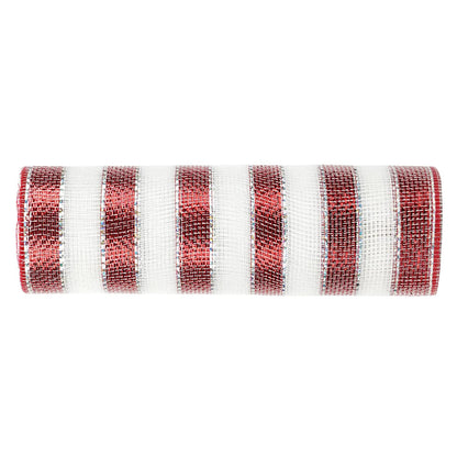 MEEDEE Red and White Deco Mesh Metallic Striped Ribbon 10 Inch Candy Cane Mesh Ribbon for Christmas Tree, Garland, Staircase, Mailbox, Centerpiece, Wreaths, Decorating and Crafts (30 Feet)