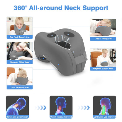 jiaao Neck Pillow Airplane, Memory Foam Travel Neck Pillows for Long Flight, 3D Eye Masks, Ear Plugs and Portable Drawstring Bag, Napping Pillow for Home, Road Trips, Sleep Rest and Travel Use