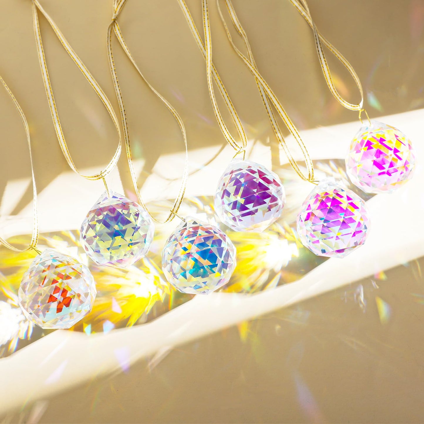 Set 6 Crystal Sun Catcher, AB Coating Ball Suncatcher Window Hanging Christmas Ornaments Rainbow Maker Prisms for Home Garden Decor