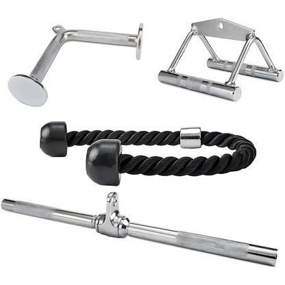 Fitvids Cable Machine Attachment – Tricep LAT Pull Down Cable Attachment for Gym – 4-Piece Set-Chrome – Chrome