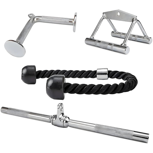 Fitvids Cable Machine Attachment – Tricep LAT Pull Down Cable Attachment for Gym – 4-Piece Set-Chrome – Chrome