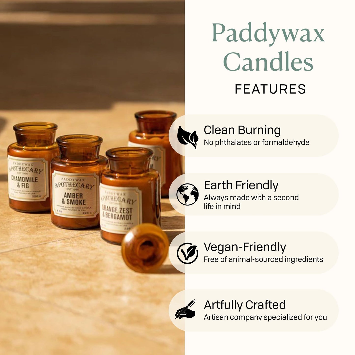 Paddywax Artisan Apothecary Scented Candle with Lid in Reusable Glass Jar, Clean-Burn Soy Candle with Approx. 54 Hour Burn Time, Black Fig & Olive, 8 oz