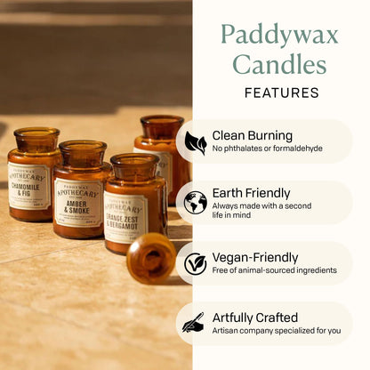 Paddywax Artisan Apothecary Scented Candle with Lid in Reusable Glass Jar, Clean-Burn Soy Candle with Approx. 54 Hour Burn Time, Sea Salt & Sage, 8 oz.