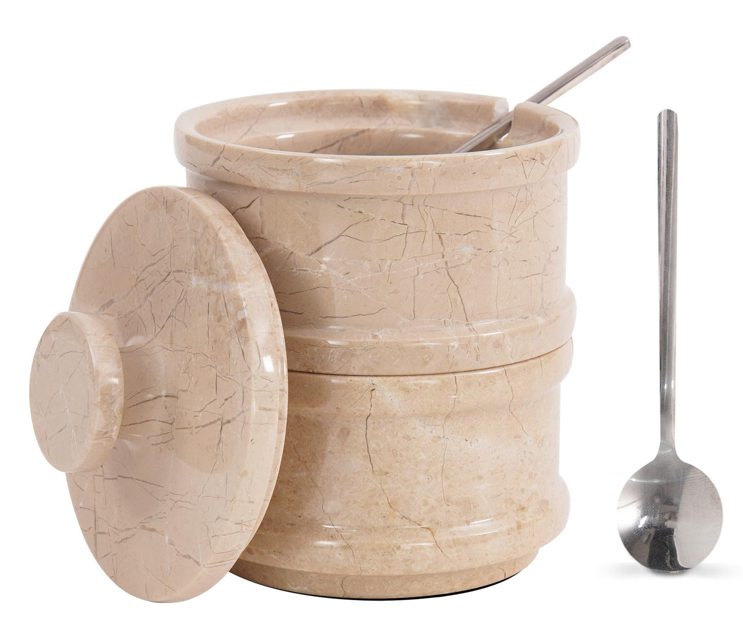 Radicaln Handmade Marble Brown 5” Dual Salt Cellar & Brown Sugar Keeper – 2” Each Herb Jar Salt Dish Kitchen Accesorries – Ideal For Jewelry, Butter, Sugar & Home Décor