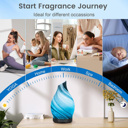 120ML Essential Oil Diffuser, 3D Glass Aromatherapy Diffuser with Auto Shut-Off and 7 Color LED Lights, Ultrasonic Mist Humidifier with 4 Timer for Home Office Bedroom (3D Fireworks)