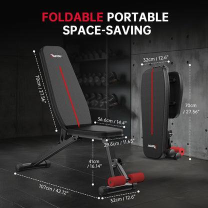 PASYOU Adjustable Weight Bench Full Body Workout Multi-Purpose Foldable Incline Decline Exercise Workout Bench for Home Gym
