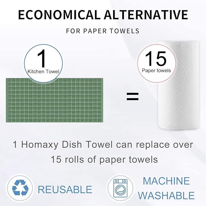 Homaxy 100% Cotton Terry Kitchen Towels, Checkered Designed, Soft and Super