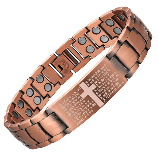 MagEnergy Copper Bracelet for Men, Cross Copper Magnetic Bracelet with Ultra Strength Magnets, Adjustable Link Jewelry Box Gift (Sizing Tool)