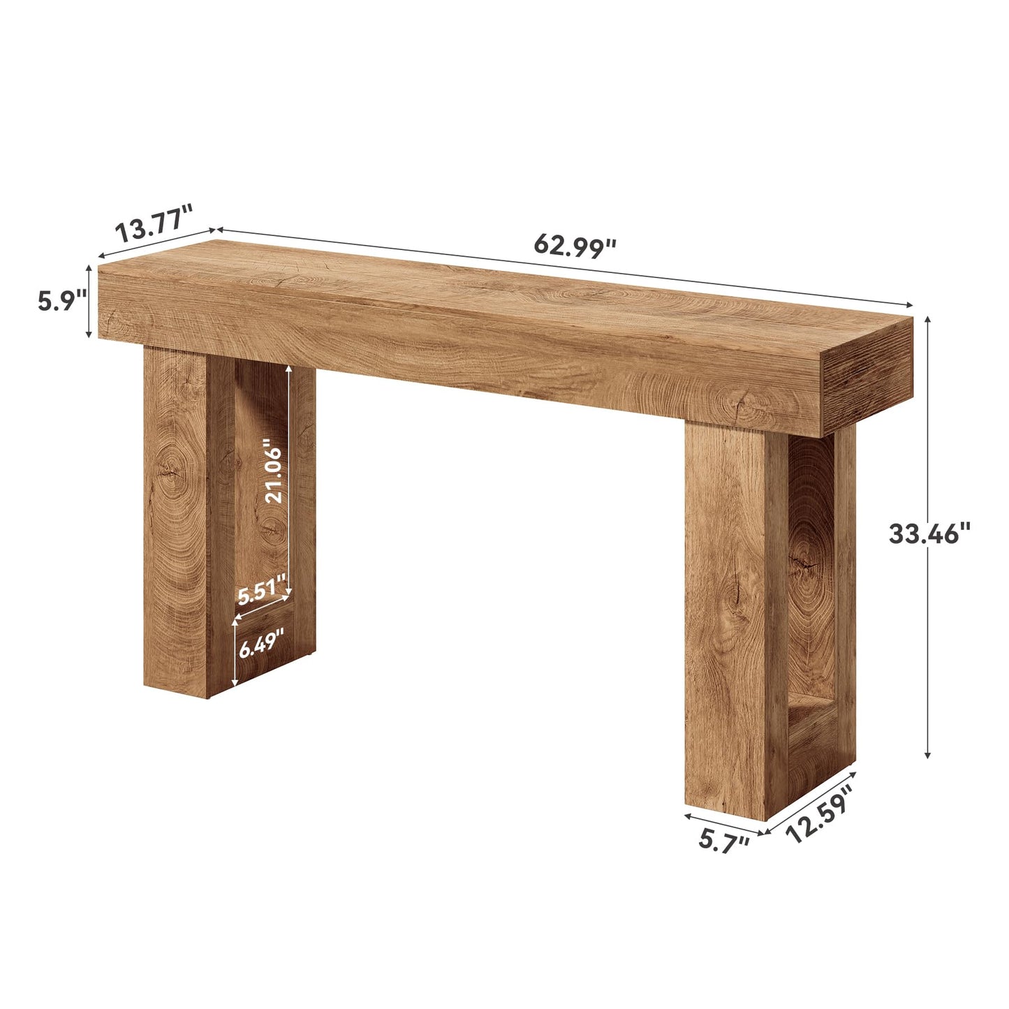 LITTLE TREE 63 Inches Long Console Table for Entryway, Sofa Table Behind Couch, Wooden Entry Table Foyer Hallway Table, Industrial Console Sofa Table for Living Room, Oak Color