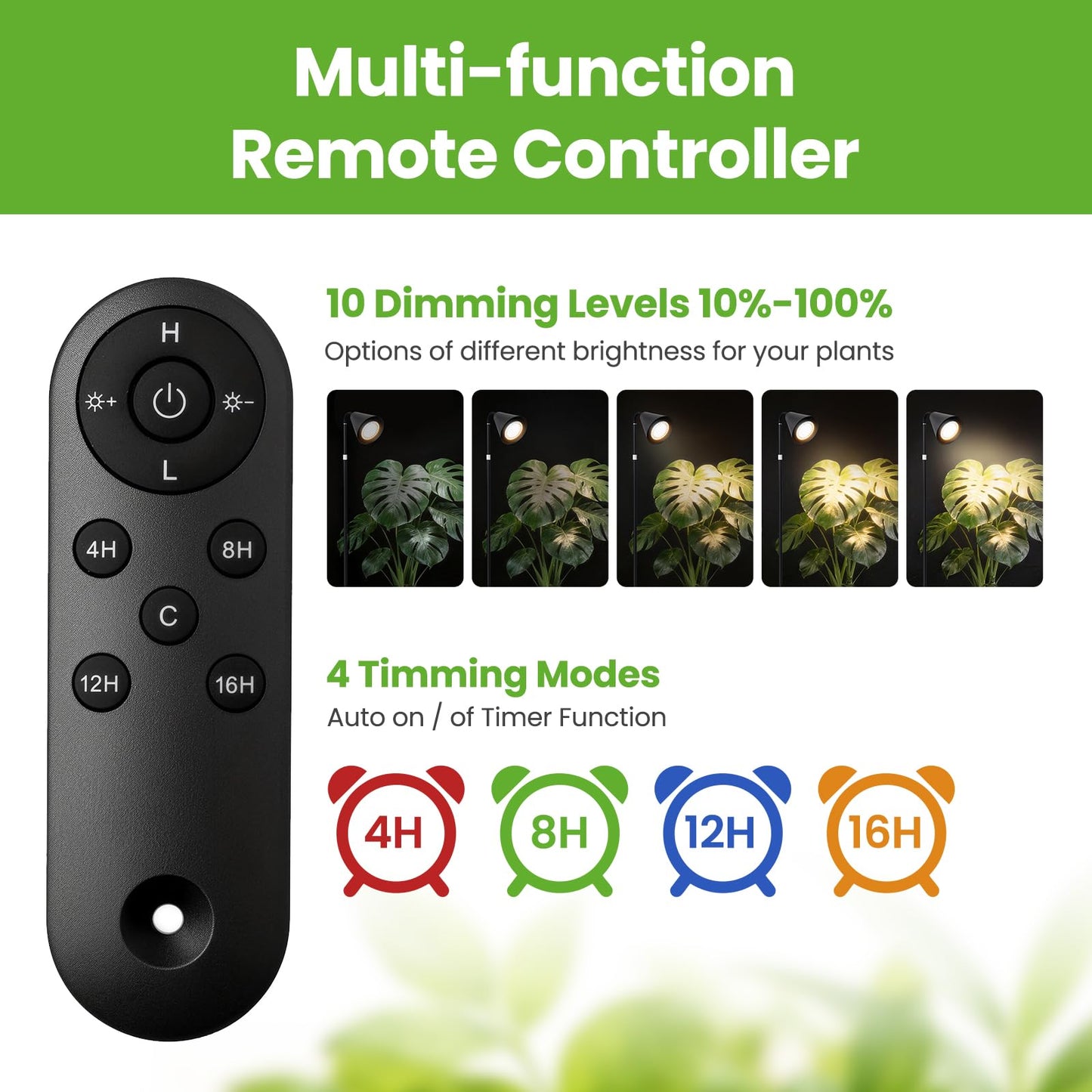 Grow Lights for Indoor Plants, 20W Full Spectrum Growing, 63in Adjustable Height Stand, 4/8/12/16H Auto Cycle Timer, 10 Levels Dimmable Remote Control Standing Grow Floor Lamp for Small to Tall Plant