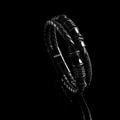 SERASAR 20cm Black Bracelet Mens GiftBox Genuine Leather Cowhide Braided AdjustAble Magnetic Clasp MultiLayer Wrap Jewellery Mans Male Bracelets Band Jewelry Magnet Accessories