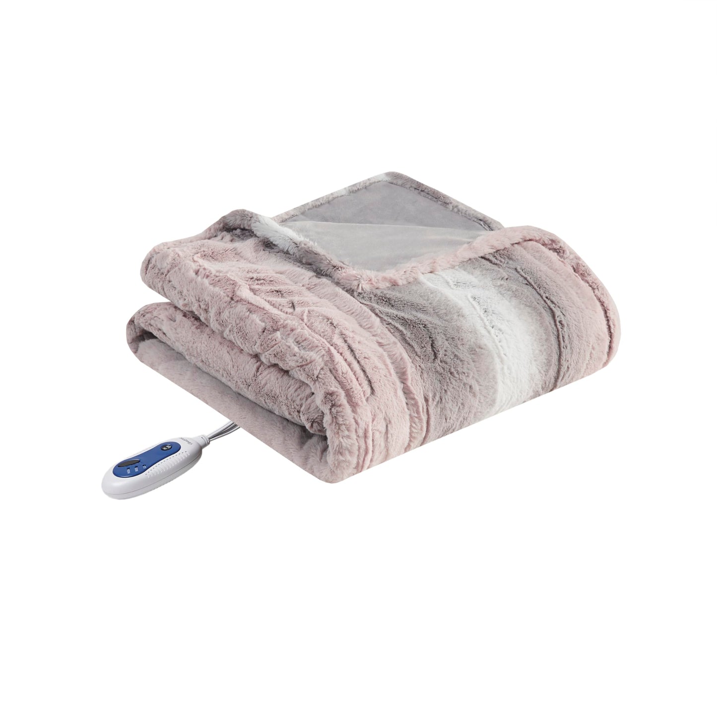 Beautyrest Zuri Reversible Faux Fur to Mink Electric Blanket, Auto Shut Off, Virtually Zero EMF, Multi Heat Setting, UL Certified, Machine Washable, Natural Marble Throw 50x70