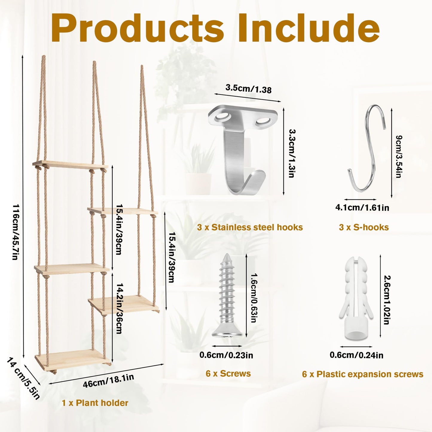 AIOWZZY Window Plant Shelves 5 Tier Hanging Plant Shelf for Indoor Plants 3-In-1 Ceiling Wall Curtain Rod Mounting Space-Saving Plant Holder for Living Room Wall Bedroom Home Decor