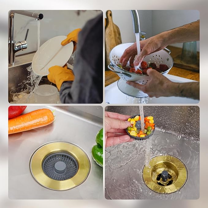 Hibbent Upgraded 3 in 1 Kitchen Sink Drain Strainer and Stopper Combo,