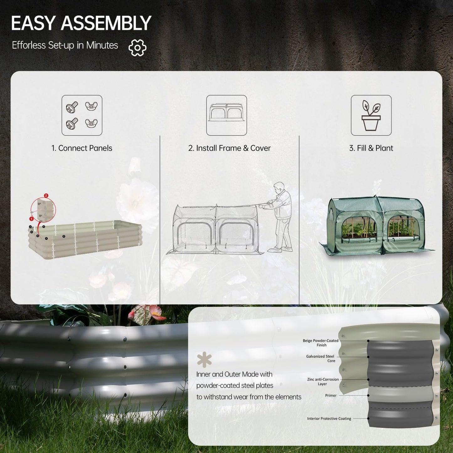 Pop up Tunnel Greenhouse Cover 78.7" L x 39.4" W Plant Tent with 6x3FT Riased Garden Bed Set ,Gardening Flower Sunshine Room with Mesh Windows,Backyard PE Cover for Cold Frost Protector