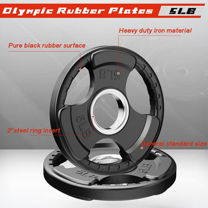RitFit Weight Plates for Barbell, 2-Inch Olympic Rubber Grip Plates for Weightlifting and Strength Training in Home & Gym, Single, Pair and Sets(85LB, Set)