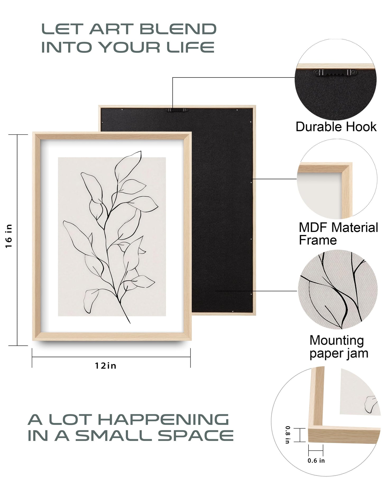 HesenDot 12x16in Botanical High Framed Wall Art Set of 3, Minimalist Line Drawing Plant Canvas Prints, Neutral Modern Nature Wall Decor for Living Room Bedroom Bathroom Office