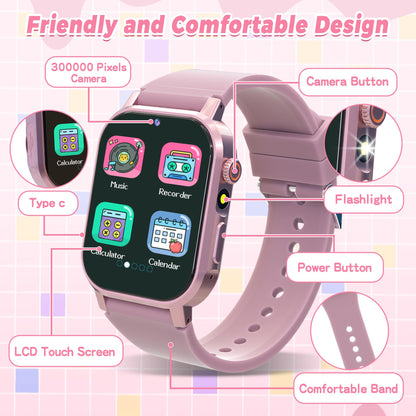 Kids Smart Watches Girls Gift Age 3-12, Kids Watch with 32 Games HD Touchscreen Camera Video Music Audiobook Pedometer Flashlight 12/24 hr Educational Toys Birthday Gift for Girls Ages 5 6 7 8 9 10