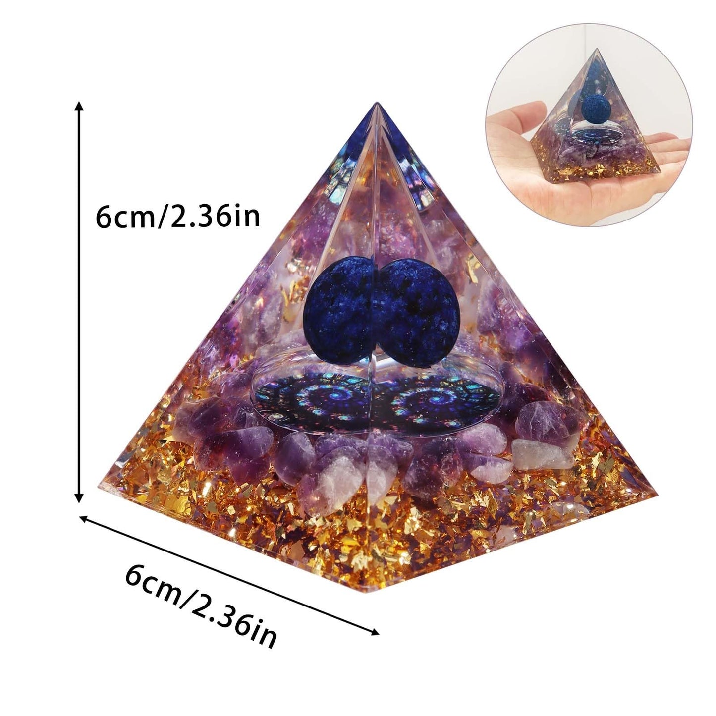 Crystal Pyramid, Lapis Lazuli & Amethyst Healing Crystal Pyramid Porstive Energy Generator, Natural Crystals Energy Pyramid for Attract Wealth Success and Lucky