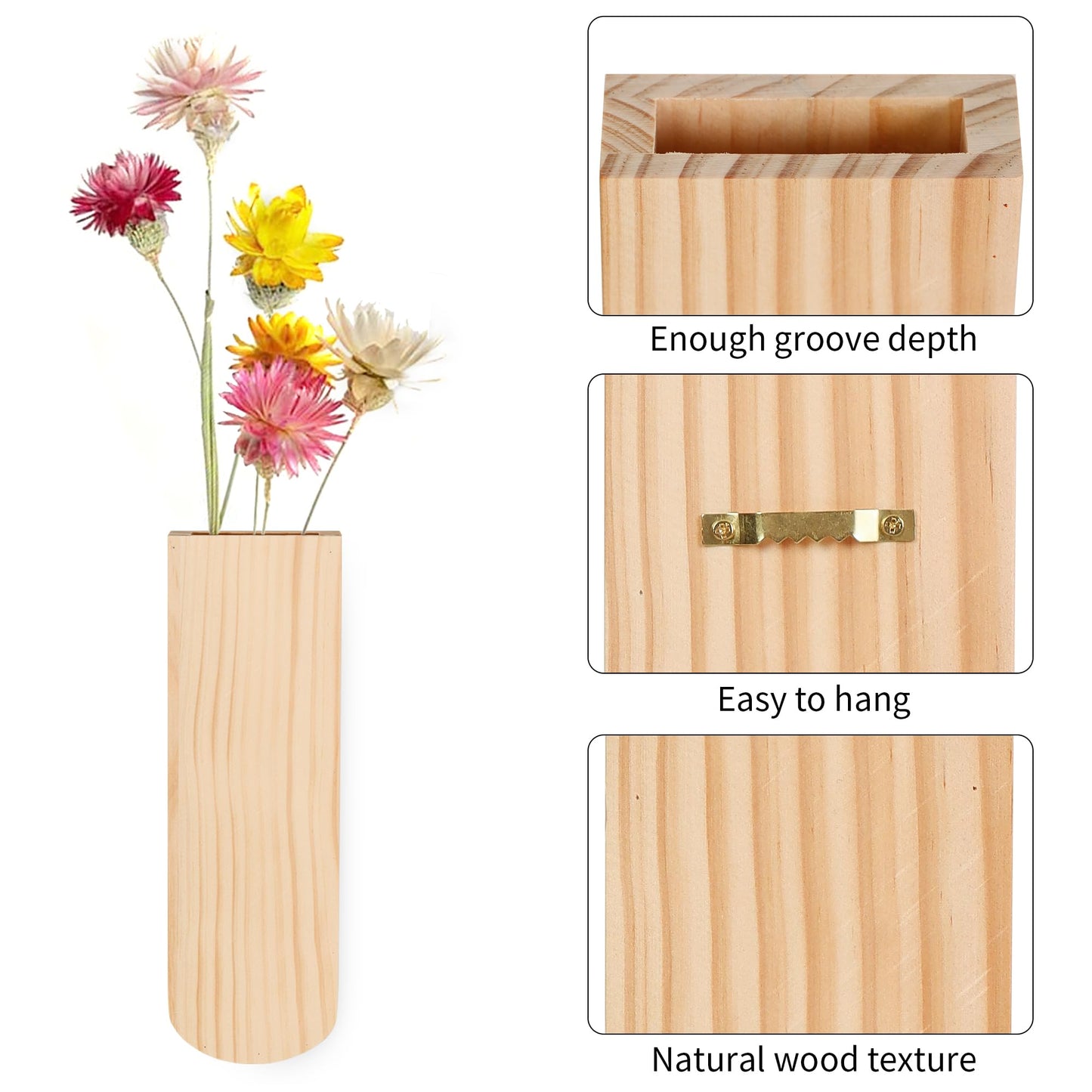 Bylion Wood Wall Planters, Hanging Wall Decor for Indoor Living Room Bedroom Modern Farmhouse Wooden Vase Wood Wall Pocket for Greenery Plants and Dried Flowers (2 Pack)