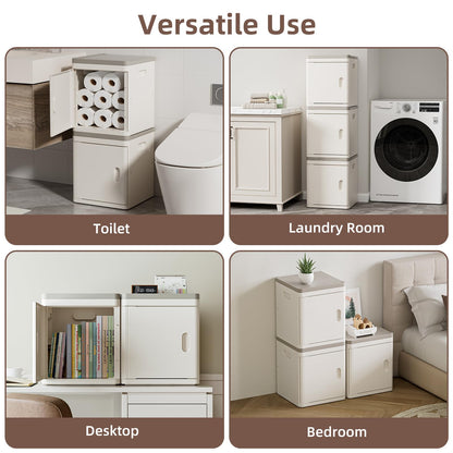 HAIXIN Storage Cabinet 3 Tier - Tall Narrow Bathroom Cabinet with Magnetic Door Toilet Paper Storage Cabinet Plastic Stackable Organizer for Restroom Kitchen